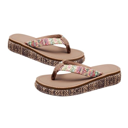 PACKOVE Damen Keilabsatz Sandalen Sommer Slipper mit Rutschfester Sohle Atmungsaktiv für Strand und Alltag Dicke Sohlen Komfortschuhe in Dunkelbraun Sommerschuhe für Frauen von PACKOVE