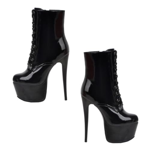 PACKOVE Damen Lackleder Stiefeletten mit Schnürung Knöchelhoch Dünner Absatz High Heel Boots Atmungsaktiv Rutschfest Passend zu Jeans Röcken Shorts und Kleidern Elegant und PACKOVE Damen Lackleder Stiefeletten mit Schnürung Knöchelhoch Dünner Absatz High Heel Boots Atmungsaktiv Rutschfest Passend zu Jeans Röcken Shorts und Kleidern Elegant und von PACKOVE