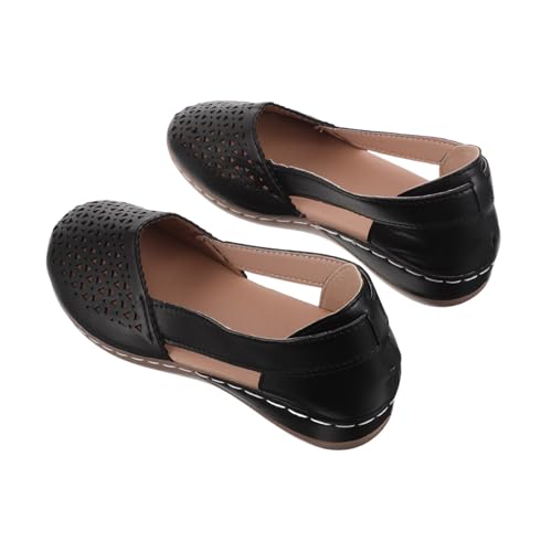 PACKOVE Damen Loafers mit Geschlossenem Zehenbereich Modische Atmungsaktive Sandalen mit Niedrigem Keilabsatz Pure Farbe Hohl Gestaltet Vielseitig Kombinierbar Schwarz für Sommer und von PACKOVE