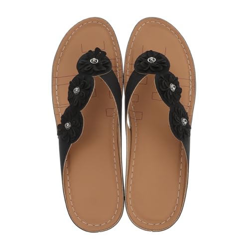 PACKOVE Damen Sandalen Keilabsatz PU Sommer Schuhe Blumen Muster Rutschfest Angenehm Strand Schuhe für Frauen Schwarz von PACKOVE