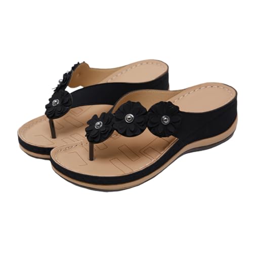 PACKOVE Damen Sandalen PU Sommer Strandschuhe Bequeme Pantoletten mit Blumendesign Schwarz Stylish und Rutschfest für Freizeit und Strand PACKOVE Damen Sandalen PU Sommer Strandschuhe Bequeme Pantoletten mit Blumendesign Schwarz Stylish und Rutschfest für Freizeit und Strand von PACKOVE
