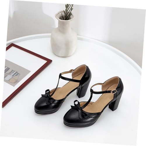 PACKOVE Damen Sandalen mit Klobigem Blockabsatz Schleifen design Plateau sohle Sommerliche Pumps für Party und Alltag Bequem und Stabil Schwarz von PACKOVE