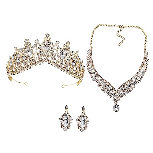 PACKOVE Damen Schmuckset mit Strasssteinen Braut Krone Halskette und Ohrhänger Langlebiges Material Glänzend für Hochzeit Geburtstag Party und Festliche Anlässe von PACKOVE