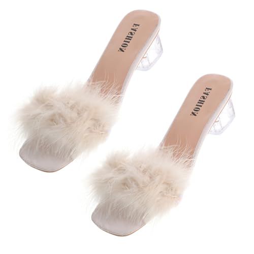 PACKOVE Damen Slipper Sommer Beige Open Toe Chunky Heel Sandalen Atmungsaktiv PU Material Komfortabel Für Freizeit Strand Jeans Shorts von PACKOVE