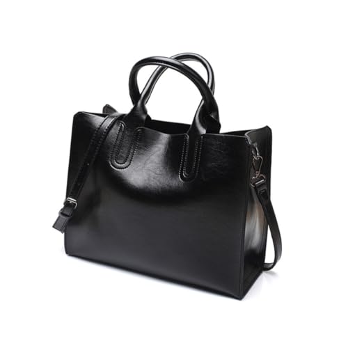 PACKOVE Damen Tote Bag Schwarz PU Schultertasche Retro Design Große Kapazität Alltag Einkaufstasche von PACKOVE