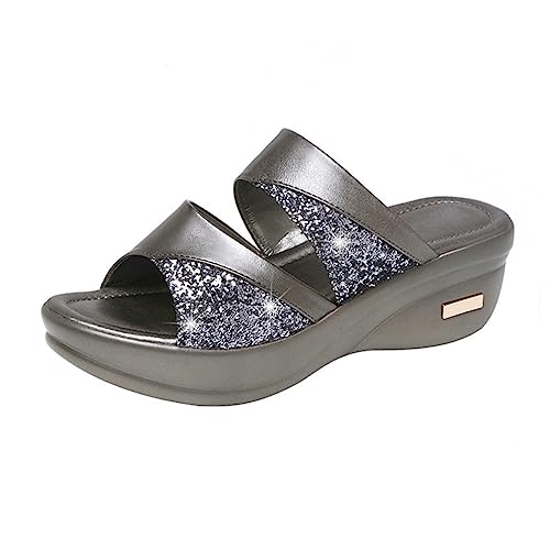 PACKOVE Damen Wedges Sandalen mit Dicker Keilsohle Sommerliche Graue Fischmaul Pantoletten für Alltag und Strand Atmungsaktive Bequeme Freizeit Slipper Stilvolle Schuhe von PACKOVE