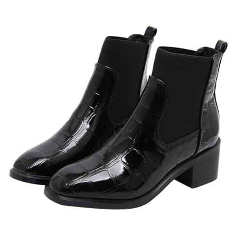 PACKOVE Damen Winterstiefel mit Chunky Absatz Kunstleder Stiefeletten mit Krokodilprägung Rutschfeste Sohlen Herbst Winter Damenschuhe und Langlebig von PACKOVE