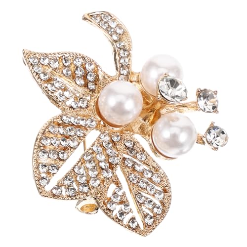 PACKOVE Damenbrosche mit Perlenblatt Design Strassverzierung Vielseitig für Kleidung Schals und Hüte Auffälliger Schmuck für Frauen Stilvolles Accessoire von PACKOVE