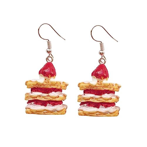 PACKOVE Delikate Handgefertigte Erdbeer Torten Ohrringe Lustige Ohrhänger für Damen Verstellbar Farbintensiv für Partys Valentinstag Geburtstage Modischer Ohrschmuck für Mädchen von PACKOVE