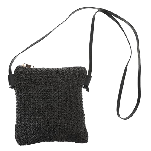 PACKOVE Diagonale Strohtasche sommer strand schulter schwarzer Rucksack für Damen schwarze Handtasche Telefon Brieftasche Umhängetasche Sommer Strandtasche klein Strohsack von PACKOVE