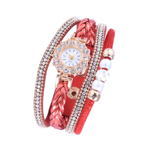 PACKOVE Damen Schmuck Uhr Frauen Armbänder Armbanduhr Frauen Schauen Zu Uhren Schmuck Armbänder Frauen Quarzuhr Perlenarmbänder Uhr Mit Kristallakzent Damenuhr Strass Gurt Fräulein Diamant von PACKOVE