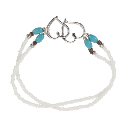 PACKOVE Elastische Fußkettchen Für Damen Mit Zweilagigem Herzmuster Inklusive Perlenanhänger Aus Zinklegierung Und Kunststoff Für Strand Und Alltag Praktisch Und Reisetauglich von PACKOVE