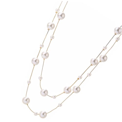 PACKOVE Doppellagige Perlenkette Für Damen Weißer Perlen-choker Eleganter Schmuck Für Mädchen Und Frauen Modische Pulloverkette Für Geschenke Und Besondere Anlässe von PACKOVE