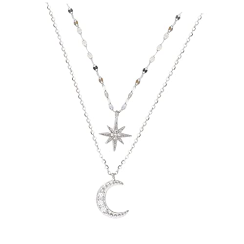 PACKOVE Doppelte Stern-Mond-Halskette christmas weihnachten mehrschichtige Halsbandkette Mondketten für Frauen eine Halskette Halsketten geschichteter Stern-Halsband Süss von PACKOVE