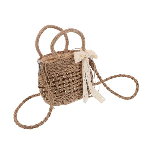 PACKOVE Eimertasche aus Stroh Schulter Strandtasche Boho -Taschen kleine Umhängetasche handgewebte Umhängetasche Hobo-Tasche für Frauen Urlaubshandtaschen Reisetasche Polyester Hellbraun von PACKOVE