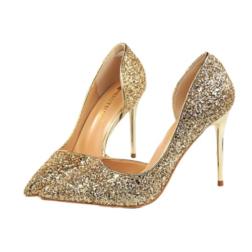 PACKOVE Elegante Damen High Heel Schuhe Dünner Absatz Spitze Zehen Schimmernde Pailletten Seitliche Aussparungen Bequem Modisch Goldfarben für Party Bankett und Nachtclub PACKOVE Elegante Damen High Heel Schuhe Dünner Absatz Spitze Zehen Schimmernde Pailletten Seitliche Aussparungen Bequem Modisch Goldfarben für Party Bankett und Nachtclub von PACKOVE