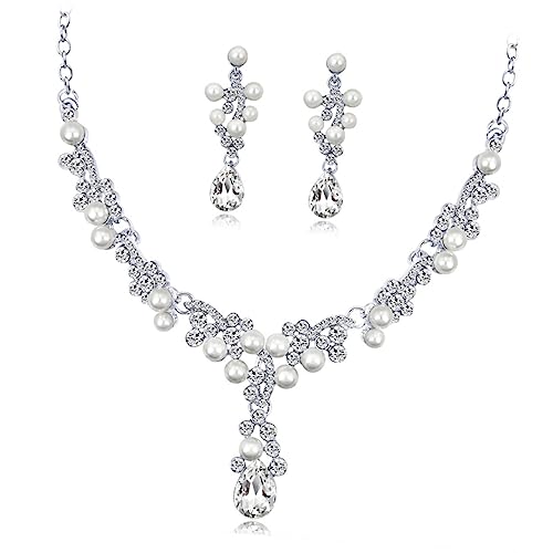 PACKOVE Elegantes Brautschmuck Damen Halskette und Strass Ohrringe Schmuckset für Hochzeit Verlobung Party Langlebiges Legierungsmaterial Klassisch Filigranes Design Perfektes für Frauen von PACKOVE
