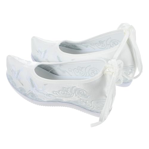 PACKOVE Ethnische Bestickte Stoffschuhe Weiß Damen Hanfu Schuhe mit Keilabsatz Innen Erhöht Vintage Chinesischer Stil Leichte Bequeme Sommerschuhe für Alltag und Bühne von PACKOVE