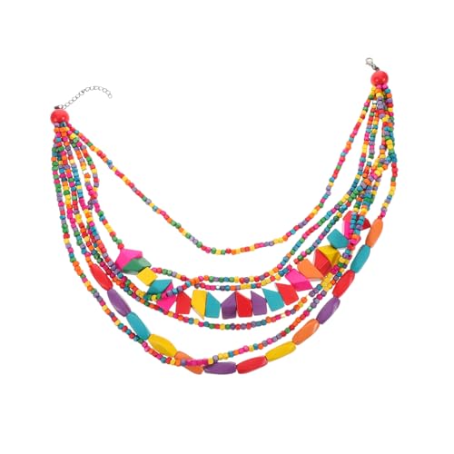 PACKOVE Ethnische Boho Halskette Mehrschichtig Handgefertigt Bunte Holzperlen Afrikanischer Stil Statement Schmuck für Damen und Herren Vielseitig für Alltag und Party von PACKOVE