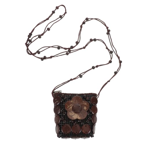 PACKOVE Ethnische Handgefertigte Kokosnussholz Crossbody Tasche Damen Vintage Tribal Blumen Bestickt Boho Umhängetasche Mit Perlenriemen Kleine Strand Sommertasche von PACKOVE