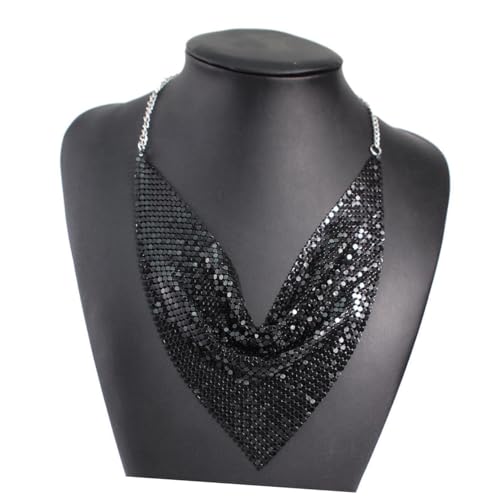 PACKOVE Exaggerated Clavicle Necklace Damen Kurz Kette mit Metallplättchen und Quasten Schwarz Modischer Schmuck für Frauen Alltag und Besondere Anlässe von PACKOVE