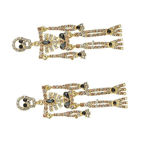 PACKOVE Extravaganter Ohrhänger mit Strasssteinen Lange Goldfarbene Skelett Ohrringe Funkelnde Halloween und Gothic Ohrringe für Damen Anhänger für Alltag und Cosplay von PACKOVE