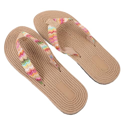 PACKOVE Flache Damen Sandalen Imitation Strohboden Leichte Sommer Strand Outdoor Slipper Sandalen für Urlaub Freizeit Geeignet Atmungsaktiv und Modisch Farbe Aprikose von PACKOVE