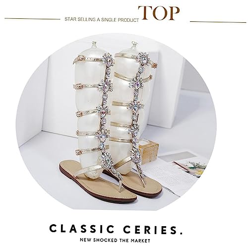 PACKOVE Flache Sandalen Damen Sommer Strandschuhe mit Verstellbarem Schnallenriemen Atmungsaktive Flache Sohle Sandalette für Alltag Party Strand Gold von PACKOVE