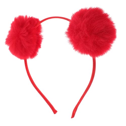 PACKOVE Flauschiges Pom-Ball-Stirnband Katzenohr-Stirnband Flauschiges Ball-Haarschleifen-Ohr-Stirnband Haarschmuck Für Weihnachtsfeier Mädchen Und Kinder Rot von PACKOVE