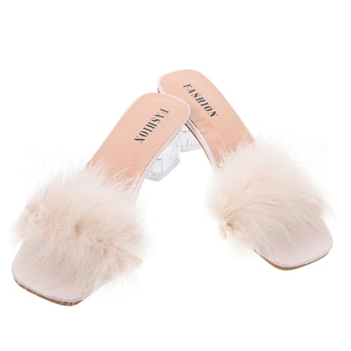 PACKOVE Fluffy Heels Damen Sandalen Sommer Furry Hausschuhe Komfortabel Leicht Modisch Casual Für Alltag Skirts Jeans PACKOVE Fluffy Heels Damen Sandalen Sommer Furry Hausschuhe Komfortabel Leicht Modisch Casual Für Alltag Skirts Jeans von PACKOVE