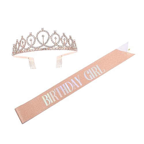 PACKOVE Geburtstags Schärpe und Krone Set Reißfest Goldene Party Dekoration Sash For Decor Accessoire für Unvergessliche Feiern Geeignet für Mädchen und Geburtstagskinder von PACKOVE