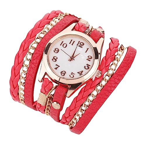 PACKOVE Gewebte Uhr Uhrenarmbänder Aus Leder Armbanduhr Armbänder Für Frauen Vintage-Uhr Trendige Uhren Uhrenarmband Aus Leder Digitaluhr Gürtel Fräulein Quarzuhren Rostfreier Stahl Rot von PACKOVE