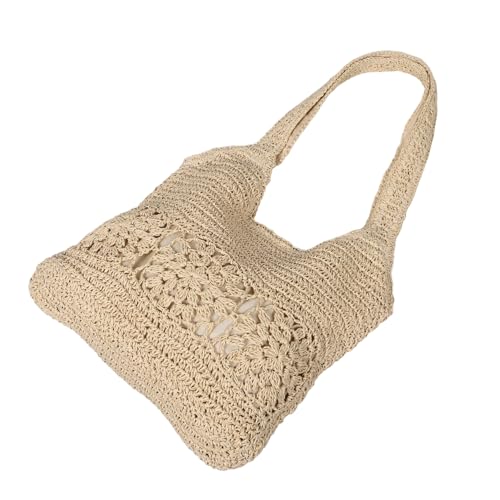 PACKOVE Große Geflochtene Strohtasche Damen Sommer Strandtasche Schultertasche mit Mehreren Fächern Kratzfest Leicht für Urlaub Picknick Alltag von PACKOVE