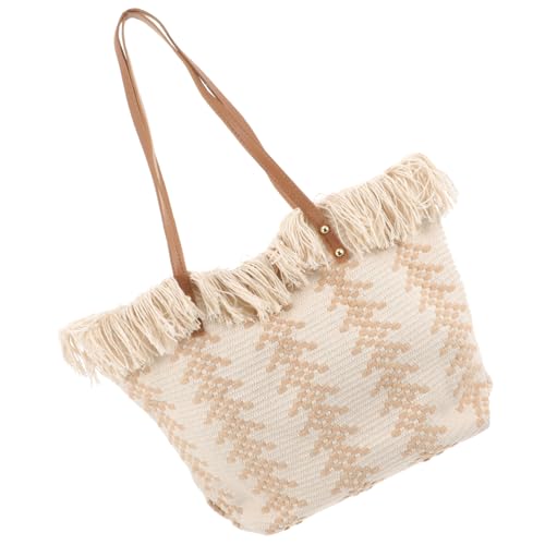 PACKOVE Große Handgewebte Tassel Schultertasche Damen Geräumige Tote Bag mit Dekorativen Quasten Langlebige Umhängetasche für Alltag Reisen Strand und Freizeit Modische Tragetasche für von PACKOVE