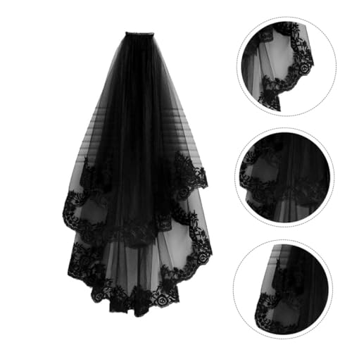 PACKOVE Halloween Damen Kopfschmuck Schwarzer Kurzer Spitzen Schleier mit Festem Kamm Retro Design für Kostümparty und Cosplay von PACKOVE