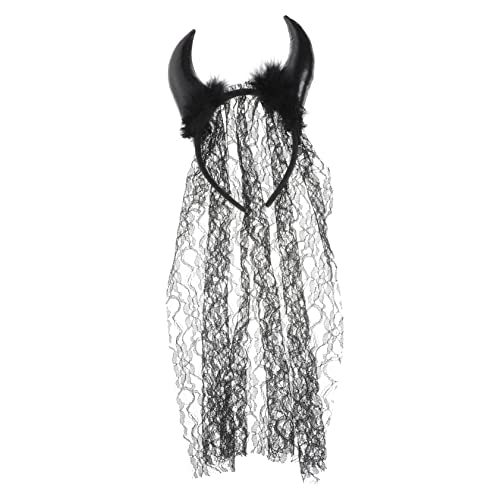 PACKOVE Halloween Haarreif Teufelshörner mit Langem Schwarzem Schleier Kostüm Accessoire für Party Cosplay und Themenveranstaltungen Einheitsgröße für Damen und Herren von PACKOVE