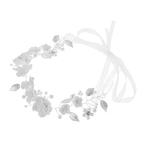 PACKOVE Handgefertigtes Braut-haarreif mit Weißen Tonblumen Gold Silberfarbenen Legierungsblättern Vielseitig für Hochsteckfrisuren und Offene Haare Stilvolles Brautzubehör für Frauen und von PACKOVE
