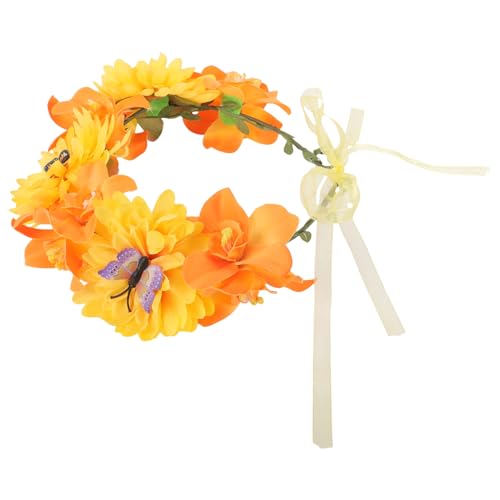 PACKOVE Head Ring Hochzeit Haarband Kind Stirnband Kronen Erste Für Schmetterling Blumenmädchen Kranz Kopfschmuck Rosa Blumen- Led Brautblumenkrone Orange Stoff von PACKOVE