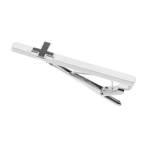 PACKOVE Herren Krawattenklammer aus Kupfer mit Silberfarbener Epoxidbeschichtung Schwarzer Kreuz Design Leichter Tie Clip für Business Hochzeit und Formelle Anlässe von PACKOVE