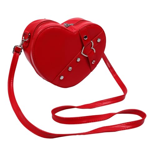 PACKOVE Herzförmige Umhängetasche Damen Kunstleder Kleine Crossbody Tasche Mit Reißverschluss Verstellbarer Schulterriemen Leichte Mädchen Handytasche Für Alltag Freizeit von PACKOVE