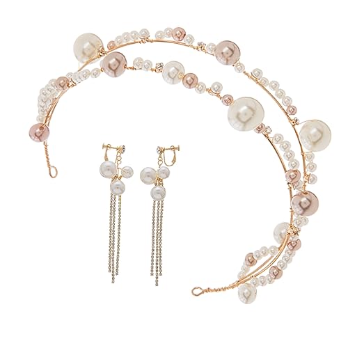 PACKOVE Hochwertiges Braut Set aus Perlen Stirnband und Clip Ohrringen Leichter Kopfschmuck mit Runder Haarklammer Elegant und Sicher für Hochzeit Party und Fotoshooting Geeignet von PACKOVE