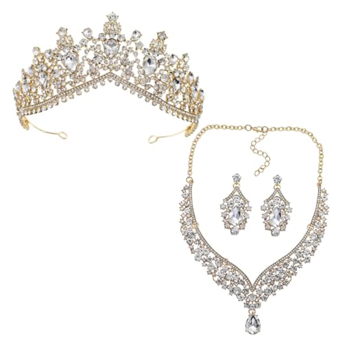 PACKOVE Hochwertiges Brautschmuck Set mit Funkelnder Krone Ohrringen und Halskette Eleganter Schmuck für Hochzeit Geburtstag Abendparty und Festliche Anlässe Glänzend und Langlebig von PACKOVE