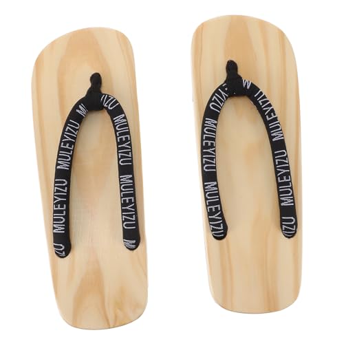 PACKOVE Japanische Traditionelle Geta Holzclogs Sandalen Flache Sohle Langlebig und Sicher Herrenmode Komfortabel für Alltag und Fest Schwarzes Kiefernholz von PACKOVE
