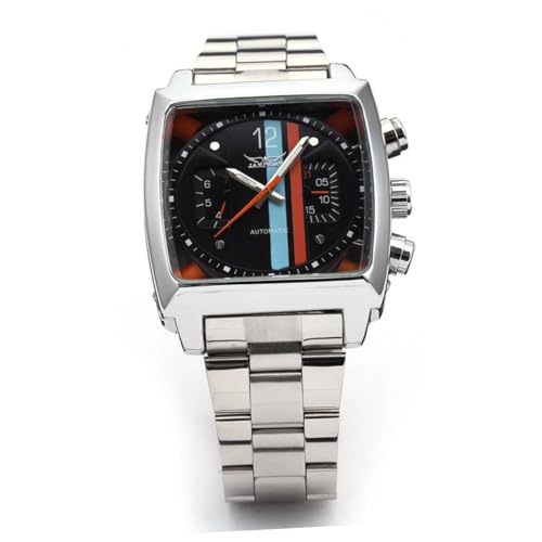 PACKOVE Jargar Herren Automatikuhr Mit Edelstahlband Quadratischem Ziffernblatt Datums Und Wochendarstellung Schwarz Stilvolle Mechanische Armbanduhr Für Alltag von PACKOVE