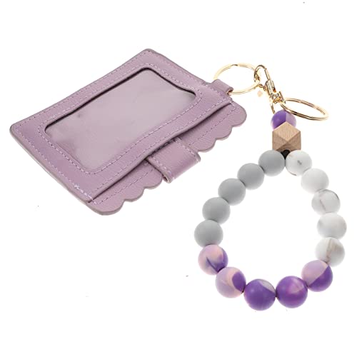 PACKOVE Kartenhalter Mit Perlen Schlüsselanhänger Perlenarmbänder Schlüsselringe Medaillon Kreativer Kartenhalter Kartentaschenanhänger Armband Violett Fräulein Ringhalter Holz von PACKOVE