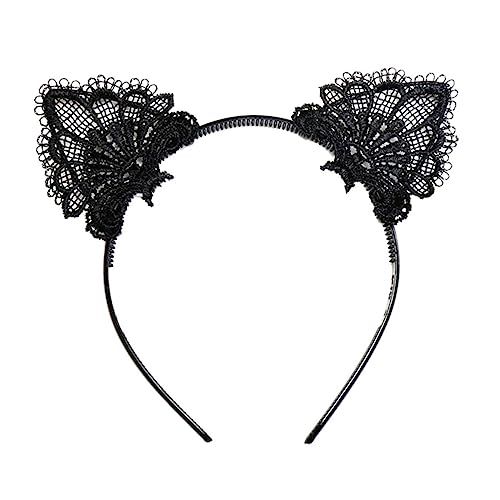 PACKOVE Katzenohren Haarreif Für Erwachsene Schwarz Spitzenhaarreif Ohrhaarreif Haarband Für Damen Katzenohren-haarband Party Kopfschmuck von PACKOVE