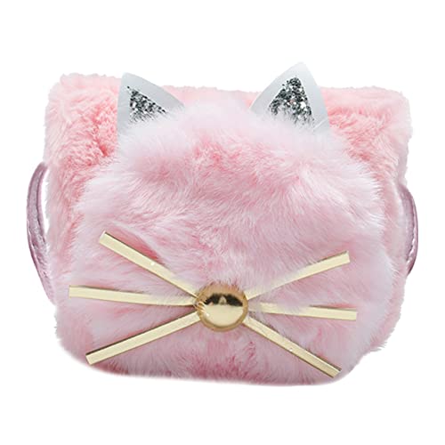 PACKOVE Katzentasche Für Mädchen Cartoon-Stil Umhängetasche Mit Süßem Katzenmuster Plüsch-Material Alltagstauglich Geeignet Für Schule Parks Und Familienausflüge von PACKOVE