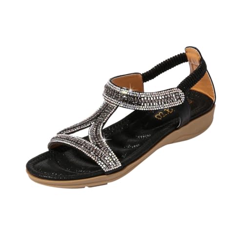 PACKOVE Keilsandalen Damen Wedges mit Transparentem Riemen und Strassbesatz Verstellbar Gummisohle Flache Plateau Sandaletten für Sommerparty Alltag Schwarz von PACKOVE