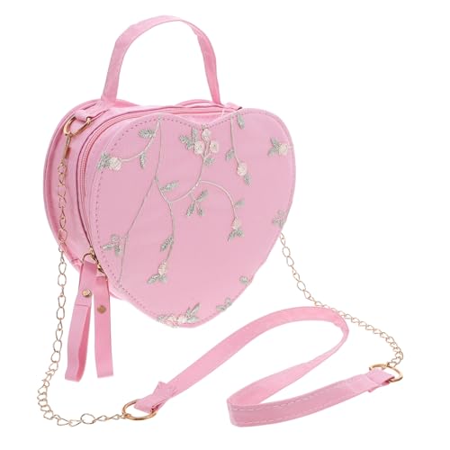 PACKOVE Kleine Herzform Umhängetasche Damen Mini Kreuzkörper Tasche mit Spitzenverzierung Lässige Leichte Schultertasche für Frauen Teenager Alltagstasche Rosa von PACKOVE