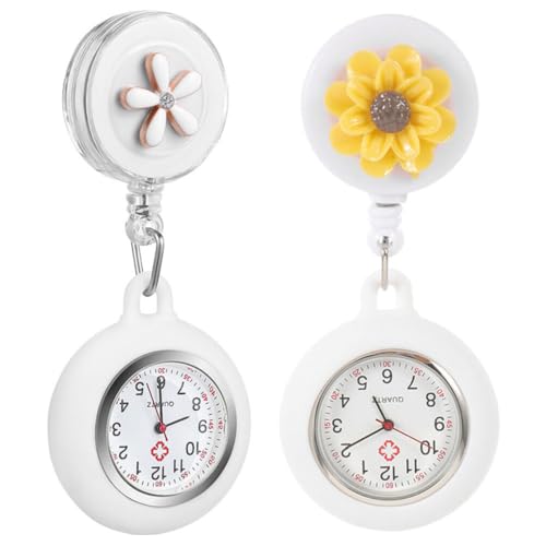 PACKOVE -Armbanduhr 2 Stück Einziehbare Abzeichenrolle Clip-On- -Taschenuhr Dekorative Blumen-Hänge-Reversuhr Für Arzt Medizinstudenten von PACKOVE